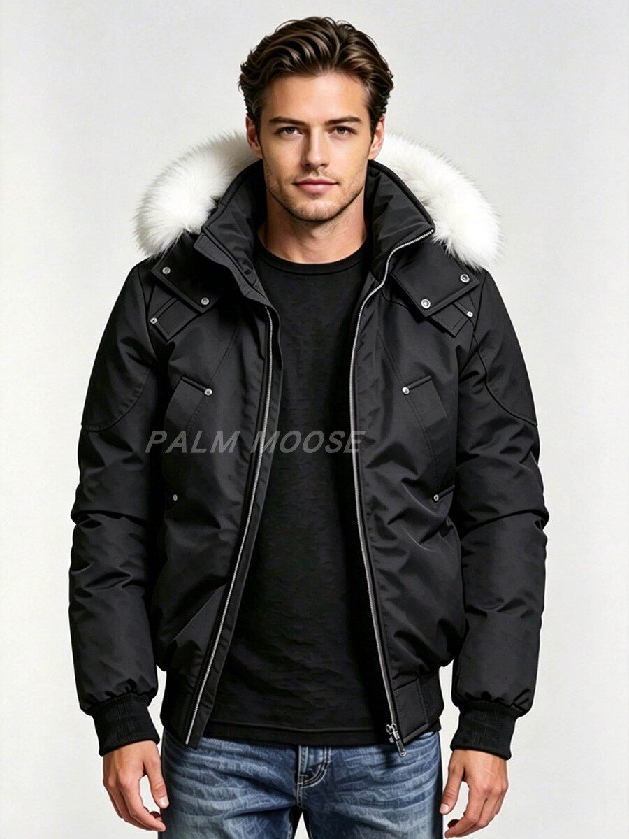 thumbnail for Palm Moose Men Winter Fur Hood Bomber Down Jacket with NFC